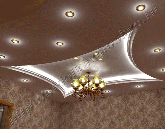 Фигурный потолок из ГКЛ со скрытой подсветкой